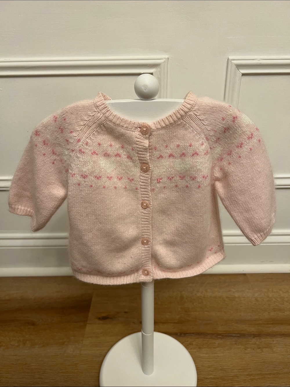 Janie and Jack | Pale Pink Knit Cardigan with Patterned Yoke Size 0-3M